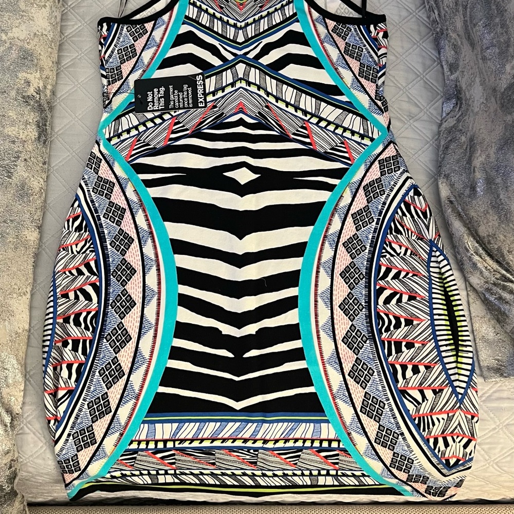 Express Multicolor Geometric Pattern Dress - Picture 3 of 6